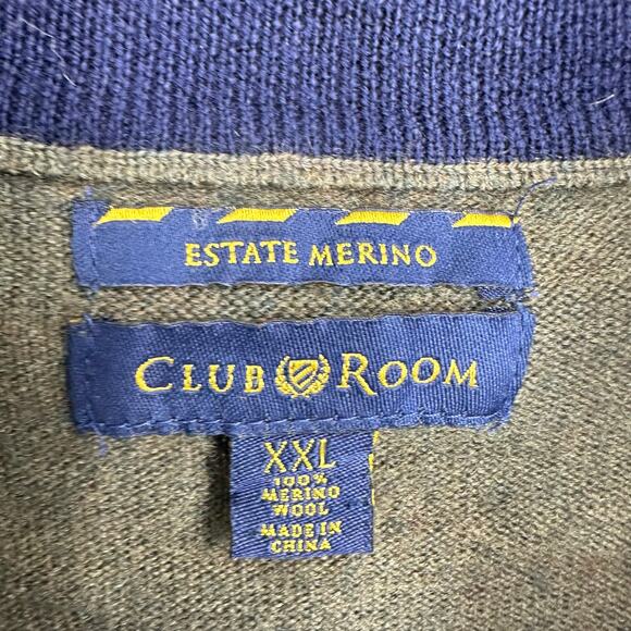 Club Room Estate Merino Wool Mens 2X Sweater Green 1/4 zip Pullover Preppy - Picture 2 of 8